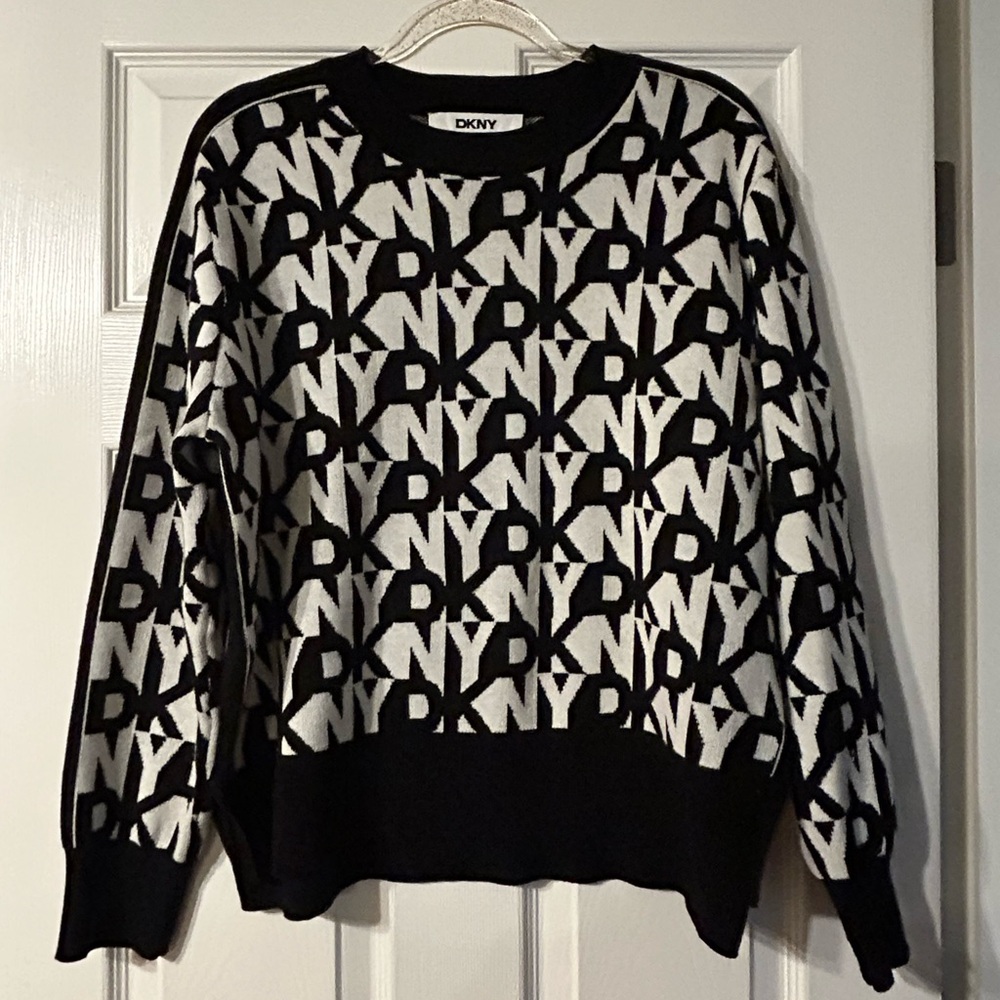 DKNY Monogram Black and White Sweater